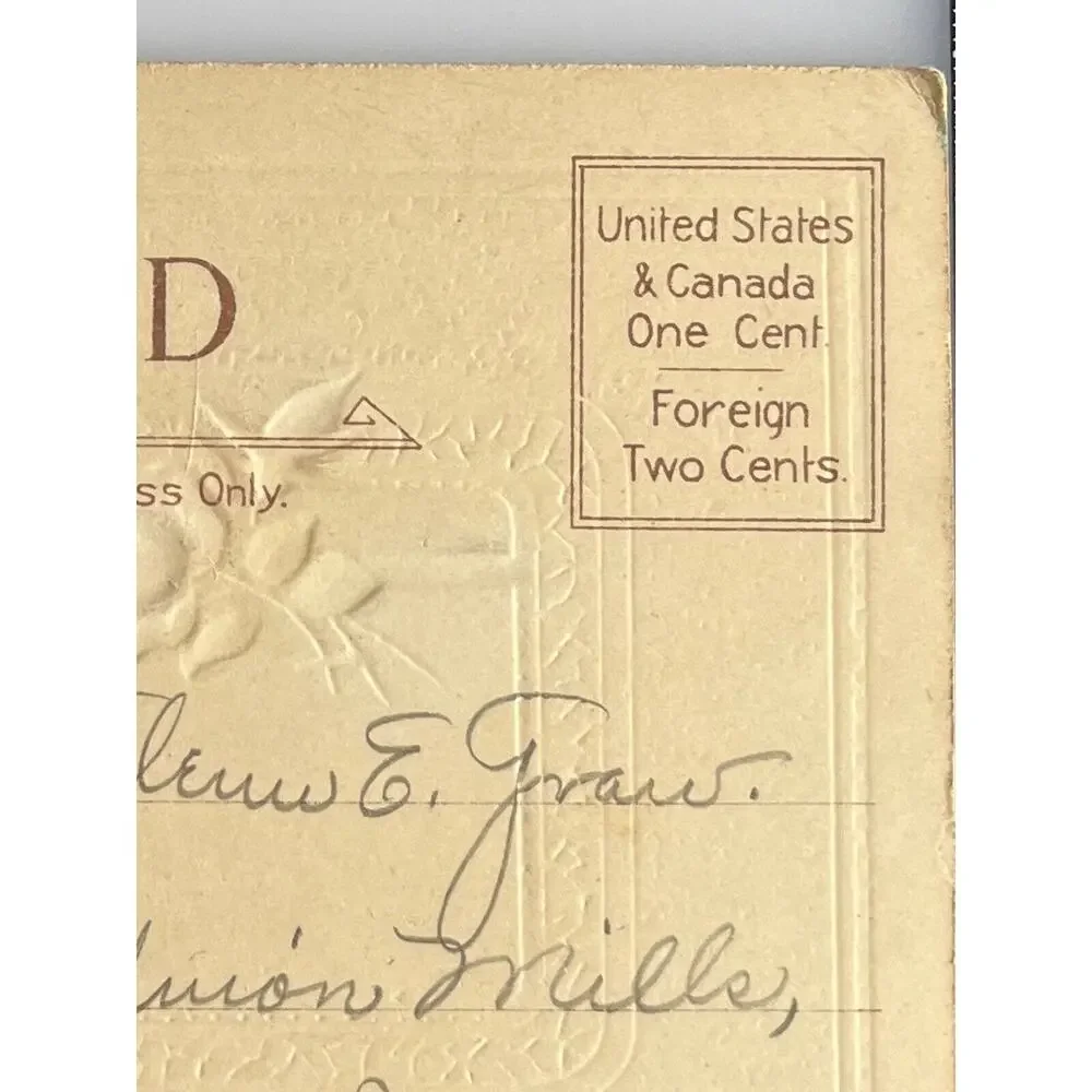 Antique 1917 Postcard Ephemera Embossed Unposted Signed Sparrow Flower Rose SEE